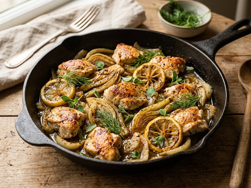 Greek Skillet Chicken with Fennel and Lemon | Quick Dinner