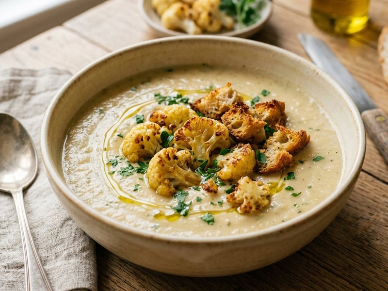 Supă cremă de conopidă coaptă cu crutoane | Fină și aromată
