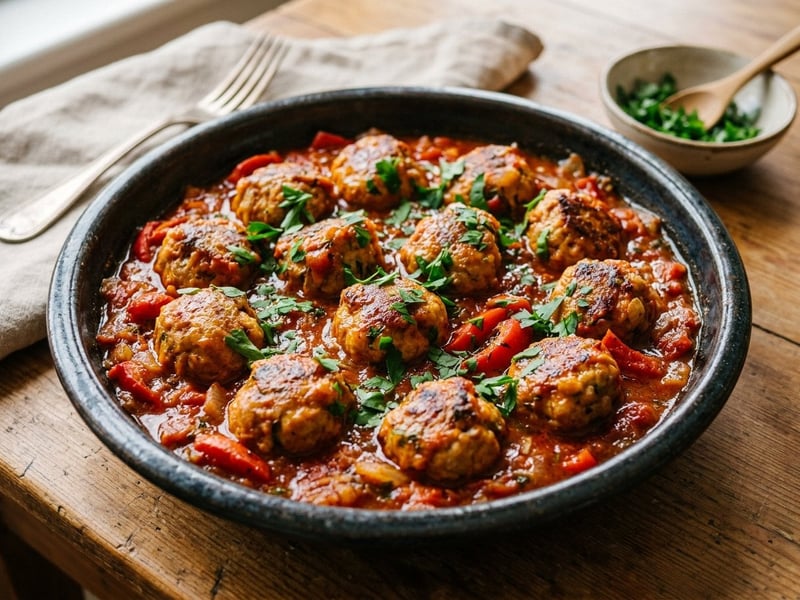 Roasted Pepper Stew with Meatballs | Homemade Tradition