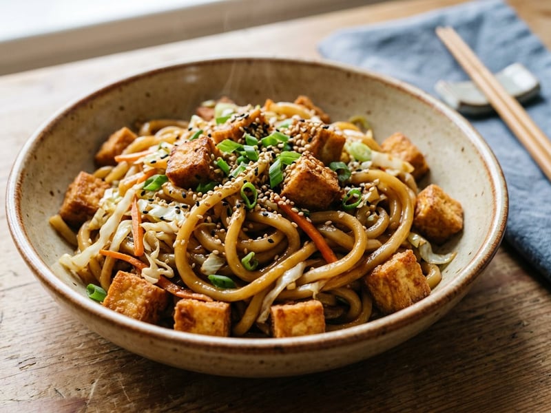 Yaki Udon cu tofu crocant și legume la wok | Cină în 15 minute