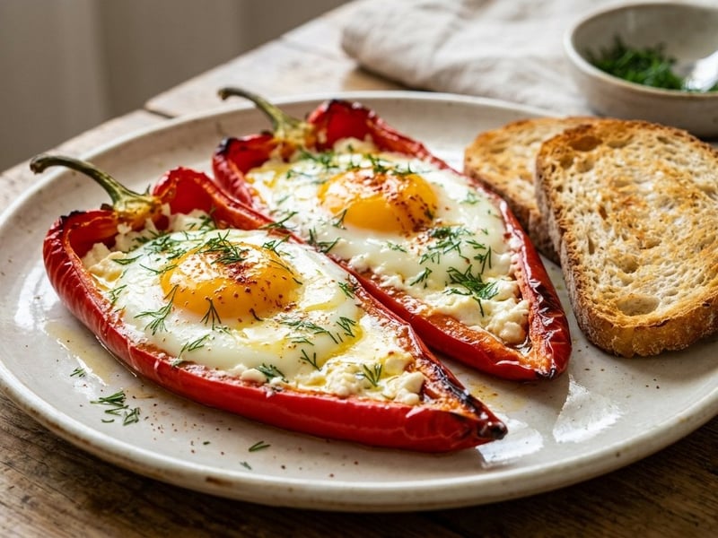 Ouă coapte în ardei kapia | Brunch cald de toamnă