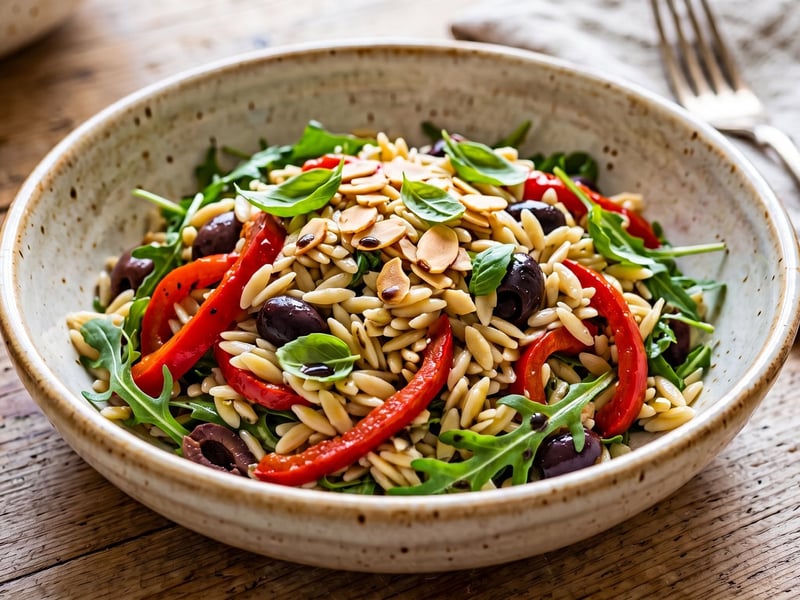 Tuscan Orzo Salad with Roasted Peppers and Olives | Aromatic Italian Lunch