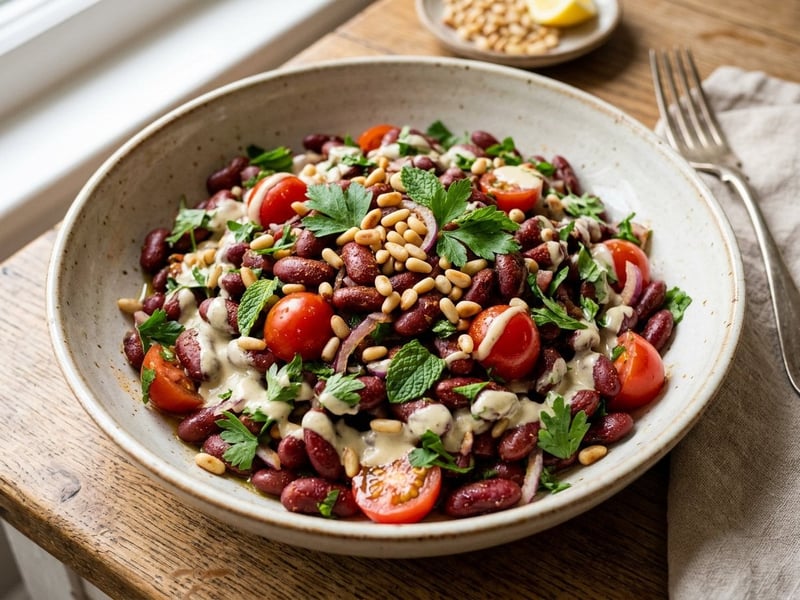 Warm Lebanese red bean salad with tahini | Hearty Middle Eastern lunch