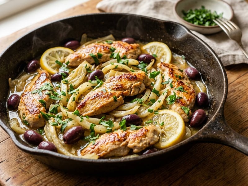 Greek Turkey Skillet with Fennel and Kalamata Olives | Quick Dinner