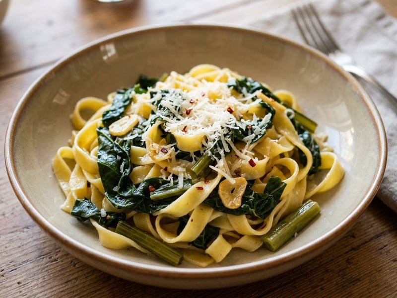 Tagliatelle with Swiss Chard and Garlic | Quick Italian Classic