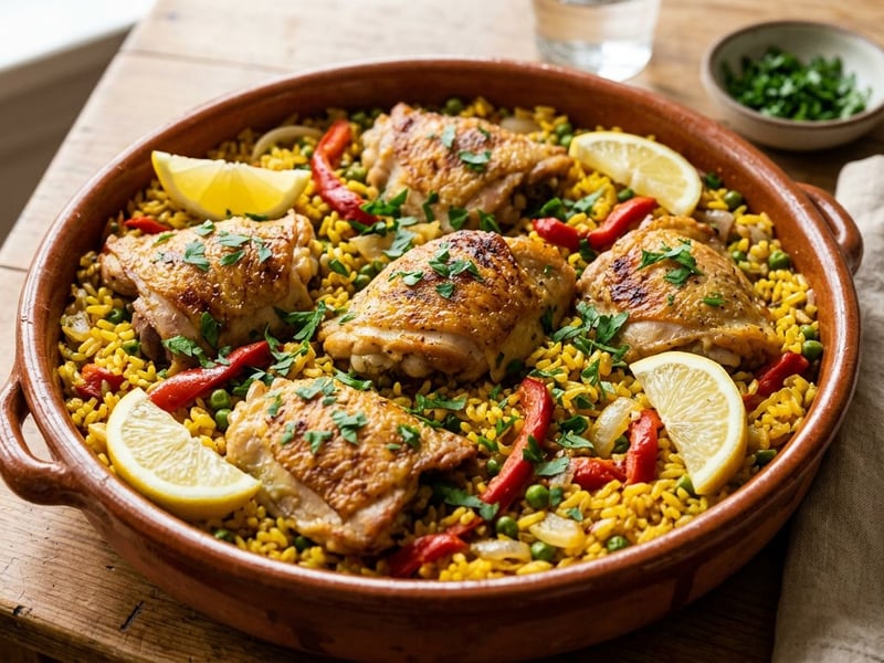 Arroz con pollo y pimientos asados | Spanish rice with chicken and roasted peppers