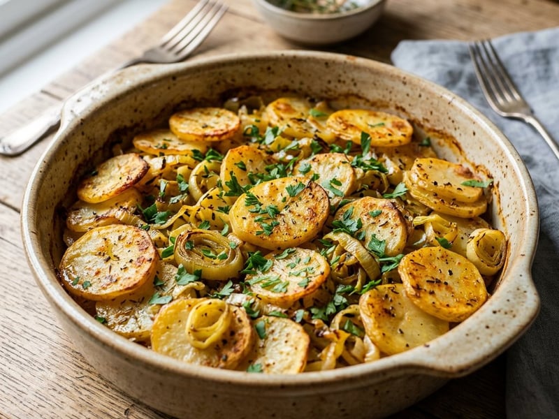 Oltenian-Style Baked Potatoes with Leeks | Golden and Aromatic