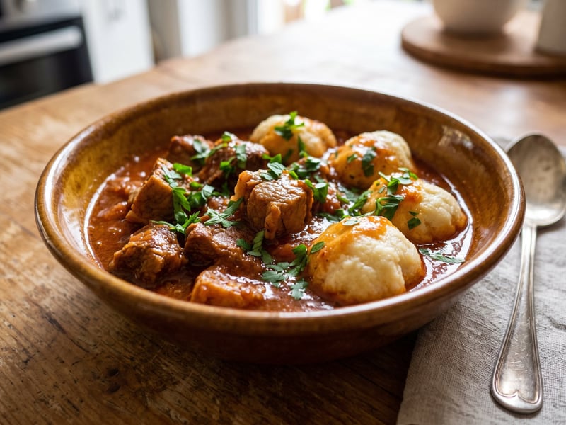 Pork stew with semolina dumplings