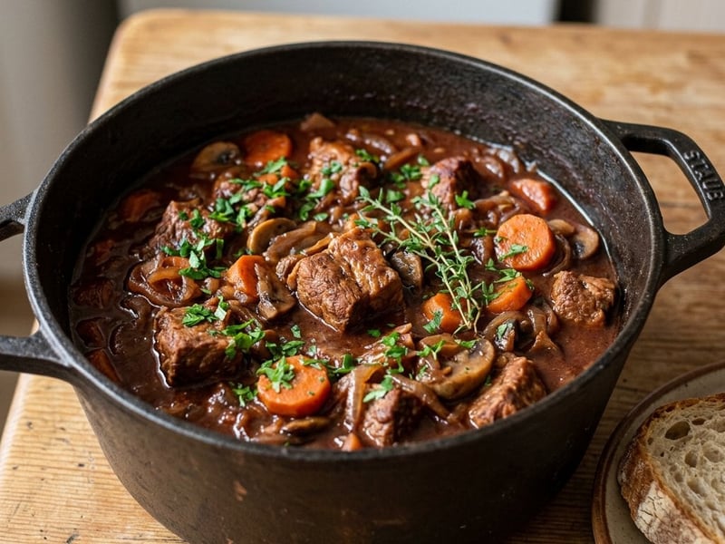 Hunter's pork stew with red wine and allspice