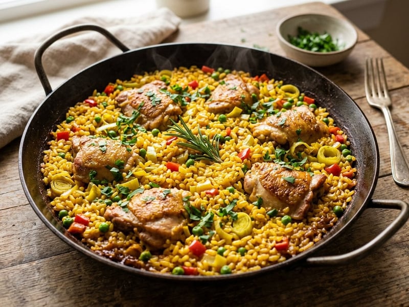 Arroz con pollo y puerros | One-pot Spanish rice with chicken and leeks