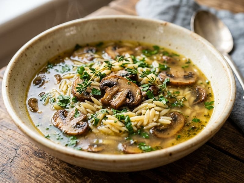 Supă franțuzească de ciuperci cu paste orzo | Aromată și reconfortantă