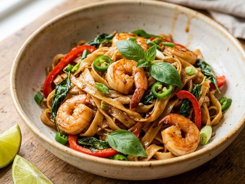 Pad Kee Mao with prawns
