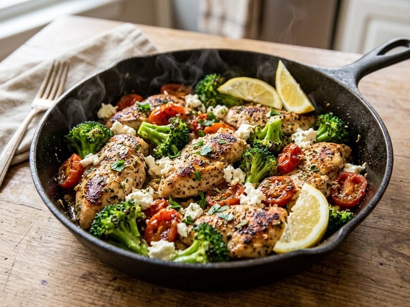 Greek Skillet Chicken with Broccoli and Feta | Quick Dinner