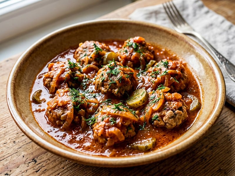 Pickled Cucumber Stew with Meatballs | Sweet and Sour Tradition