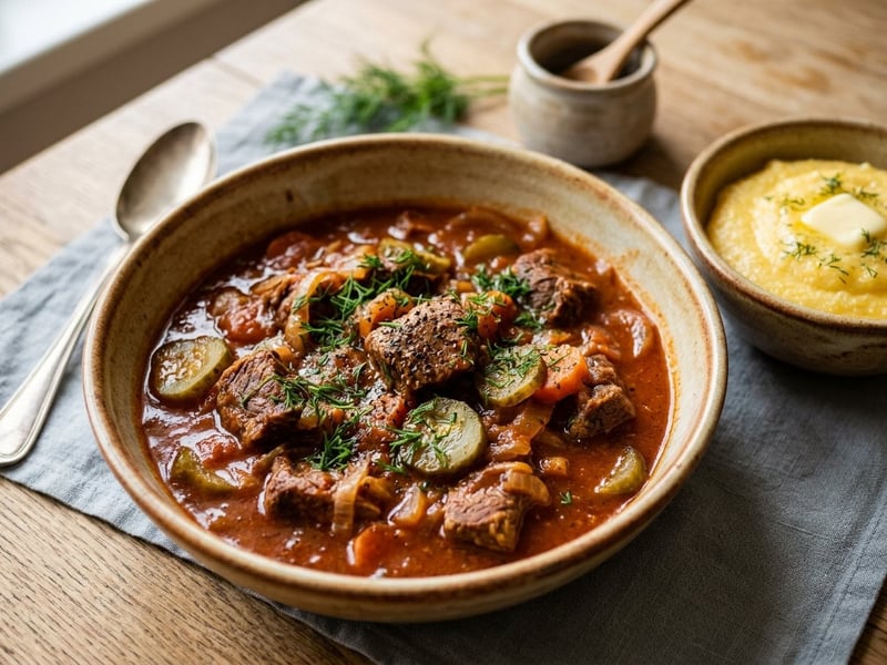 Beef Stew with Pickled Cucumbers | Tender and Sweet-and-Sour
