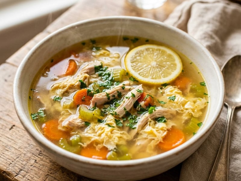 Chicken soup with egg drop and lemon | Taste of home