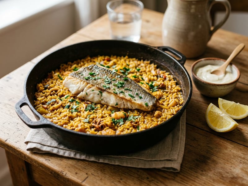 Caldero murciano | Spanish rice with sea bass and alioli