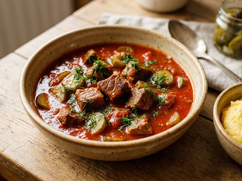 Beef Stew with Pickled Cucumbers | Tender and Flavorful
