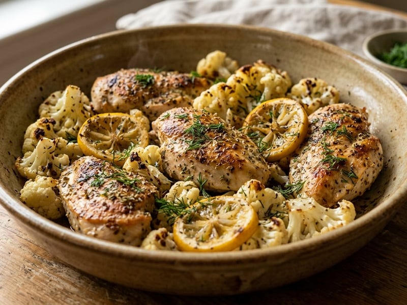 Greek Chicken Skillet with Cauliflower and Lemon | Quick Dinner