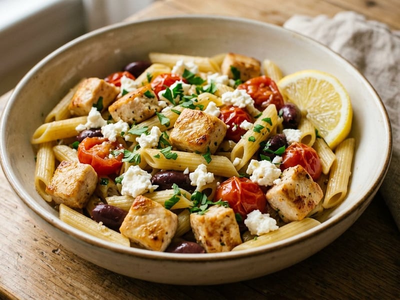 Greek pasta with chicken, Kalamata olives and feta | Quick dinner