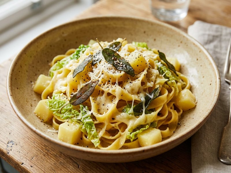 Tagliatelle alla Valtellinese cu varză și cartofi