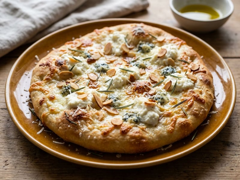 Quattro Formaggi Focaccia with Crunchy Almonds and Rosemary | Italian Flatbread