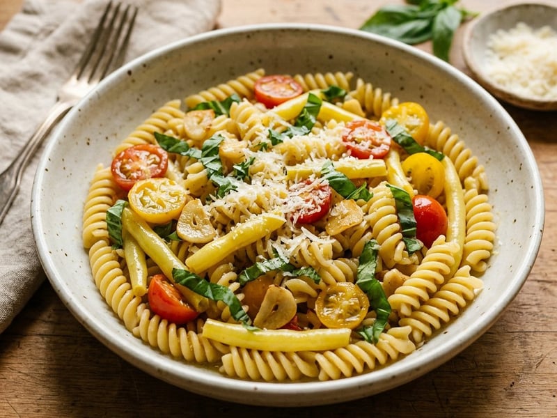 Fusilli cu păstăi galbene și parmezan | Clasic italian rapid