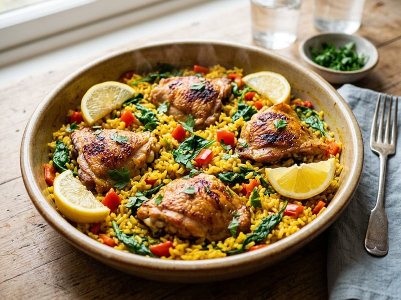 Arroz con pollo y espinacas | Orez spaniol cu pui și spanac