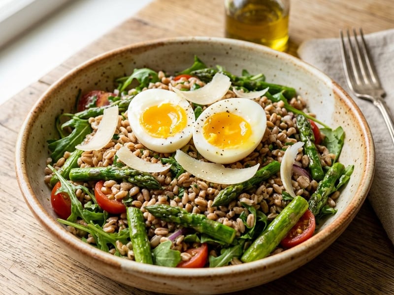 Tuscan Farro Salad with Asparagus and Boiled Egg | Aromatic Italian Lunch