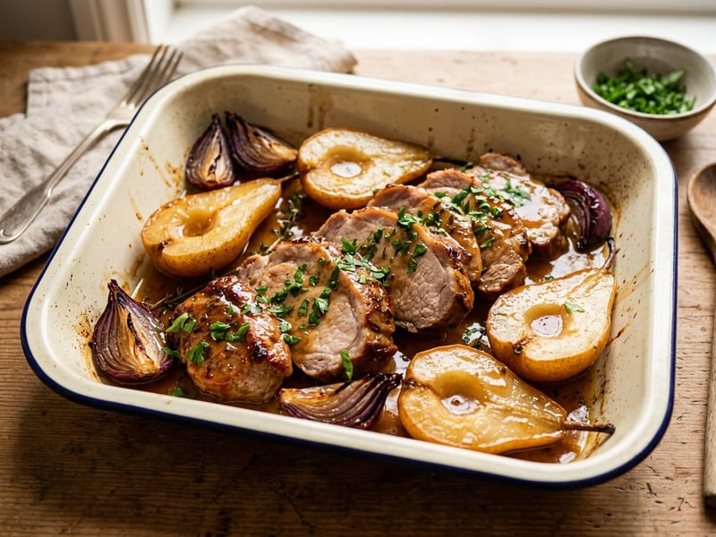 Friptură de porc cu pere | Fragedă și aromată la tavă