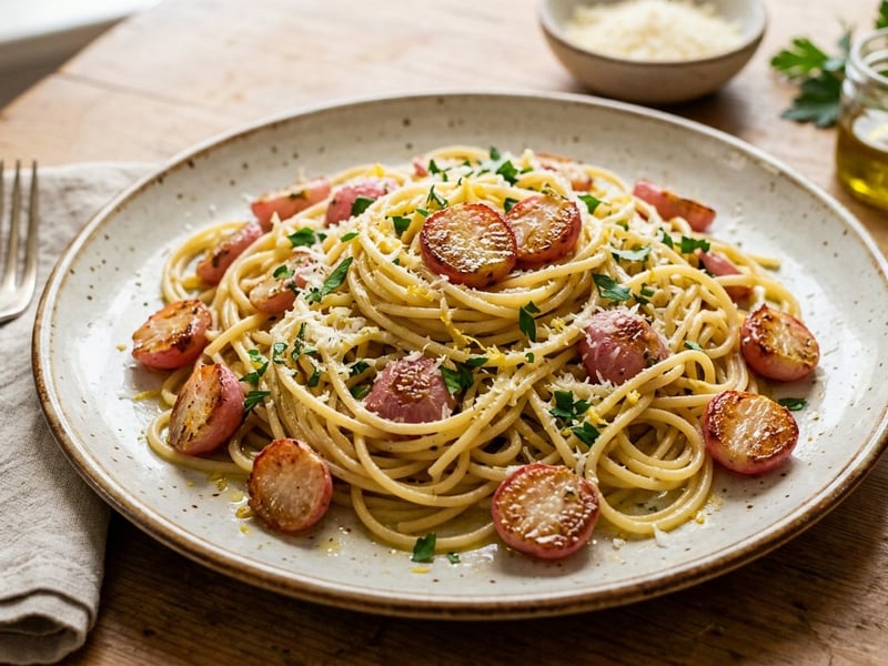 Spaghetti with browned radishes and lemon | Quick Italian classic