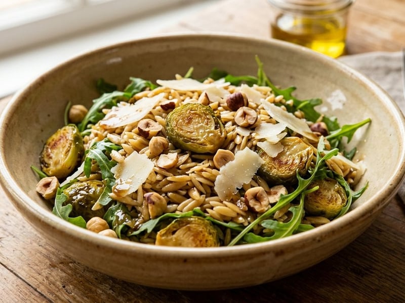 Salată toscană de orzo cu varză de Bruxelles rumenită și pecorino