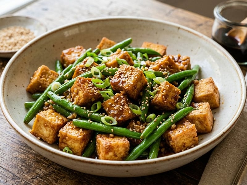 Tofu crocant cu fasole verde la wok | Cină în 15 minute