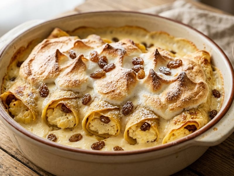 Banat-style crepes with sweet cheese and meringue | Oven-baked