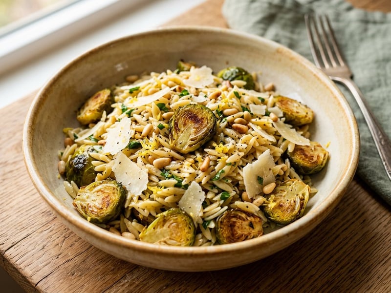 Salată caldă de orzo cu varză de Bruxelles | Prânz toscan