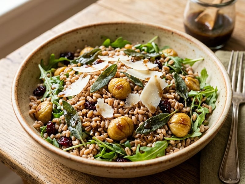 Salată toscană de farro cu salvie și castane coapte