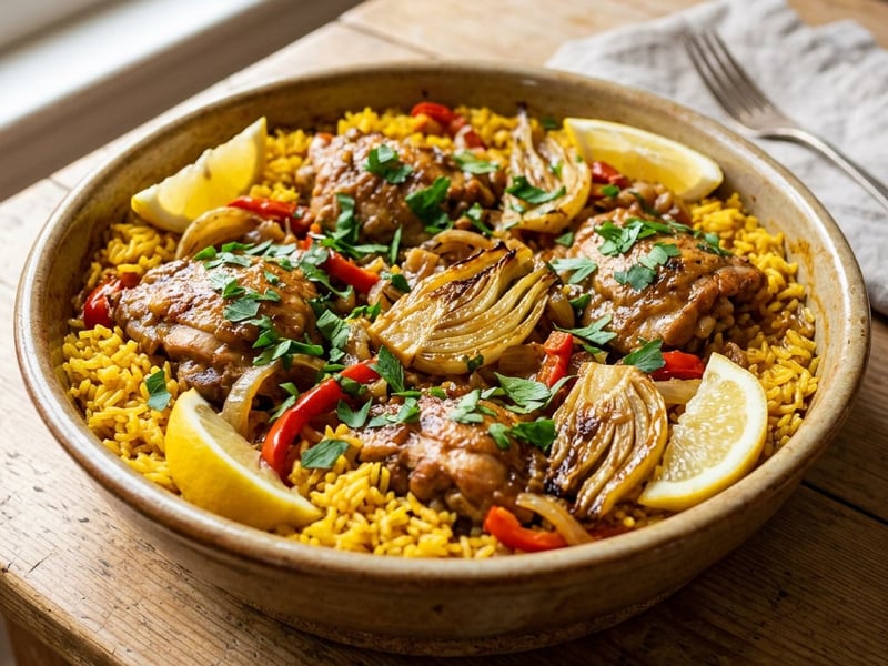Arroz con pollo e hinojo | Orez spaniol cu pui și fenicul