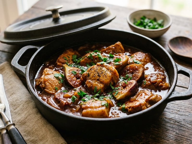 Tocană boierească de porc cu smochine și vin roșu