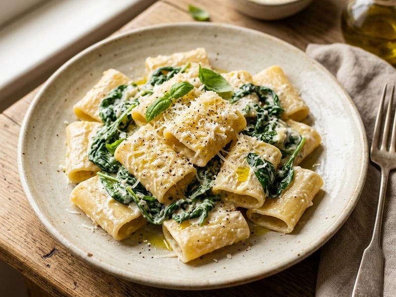 Paccheri cu ricotta și spanac