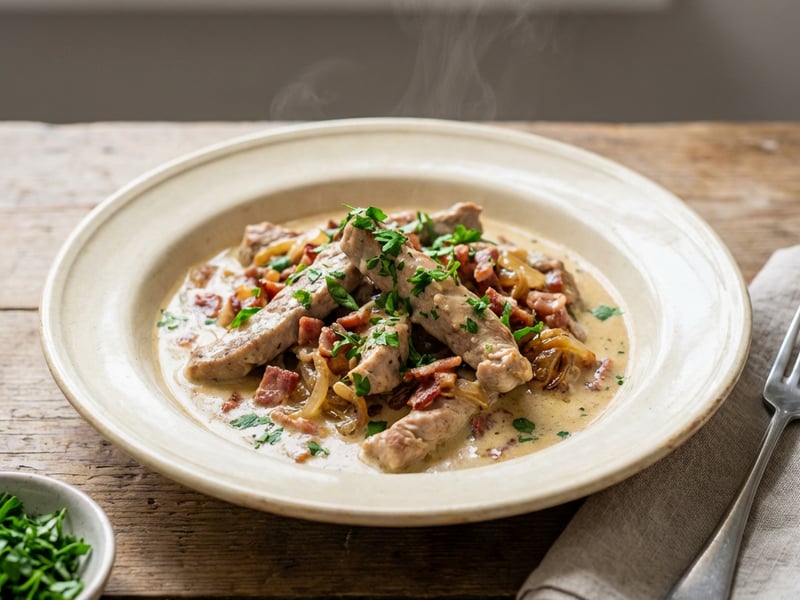 Pork Tenderloin Ragout with Cream and White Wine