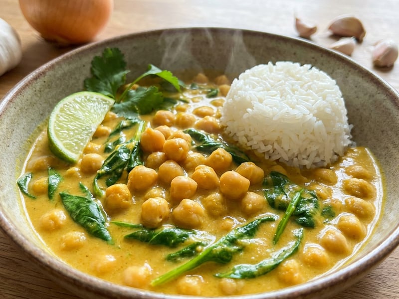 Creamy Chickpea Curry with Coconut Milk and Spinach