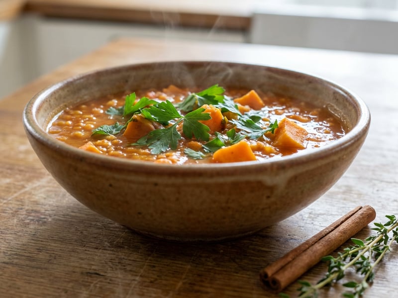 Red Lentil Soup with Sweet Potatoes and Cinnamon