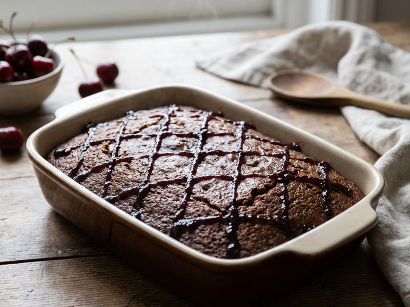 Fluffy Gingerbread with Sour Cherry Jam