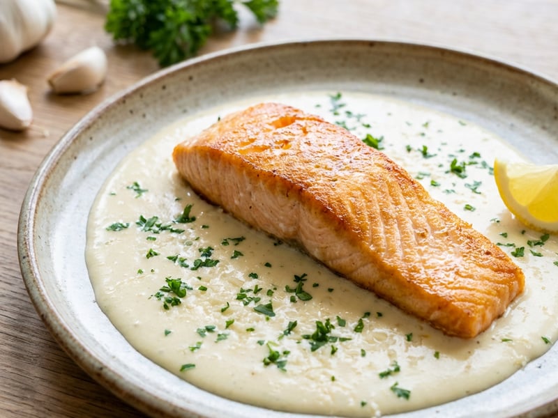 Salmon in creamy sour cream and Parmesan sauce