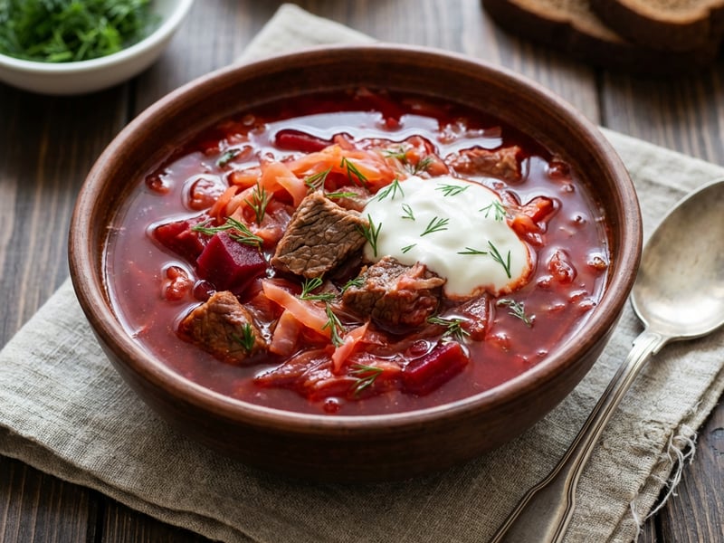 Traditional Borscht with Beef and Beetroot