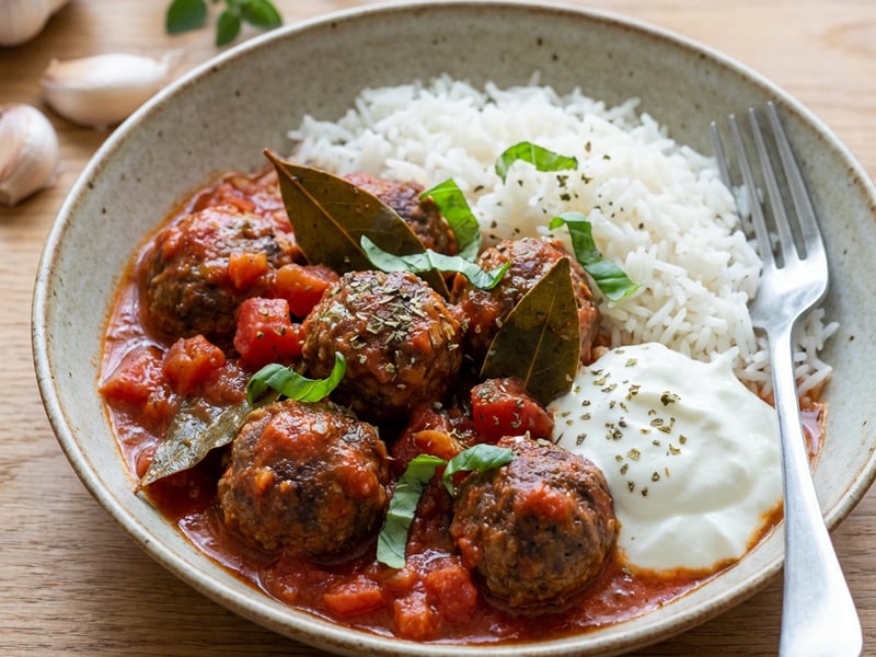 Beef Meatballs with Tomato Sauce and Basmati Rice