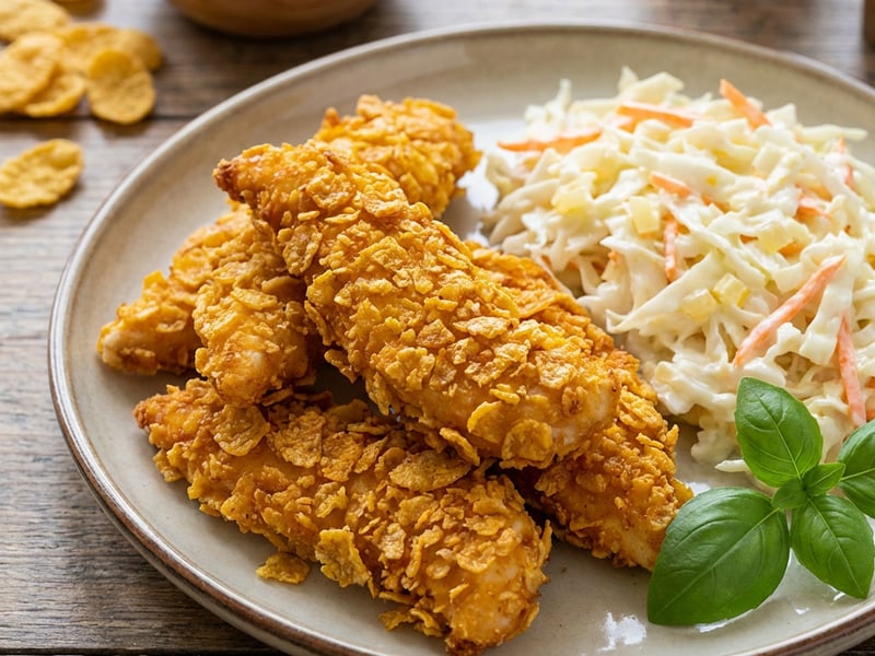 Crispy Chicken Strips with Coleslaw Salad