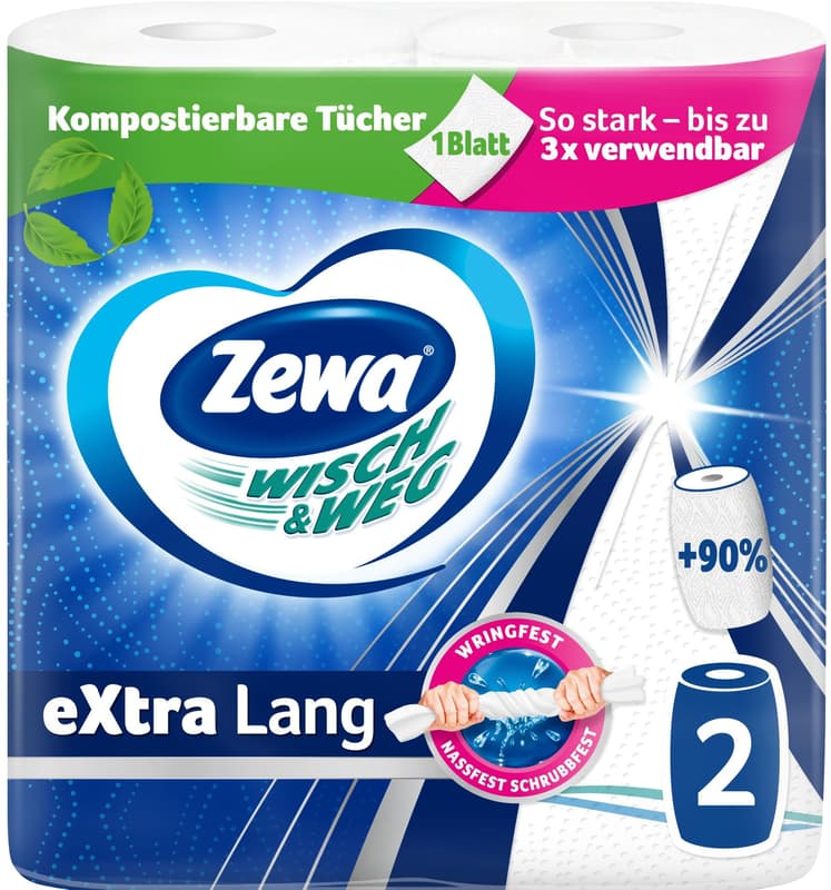 Zewa Wisch&Weg Extra Long Paper Towels, 2-ply, 86 sheets