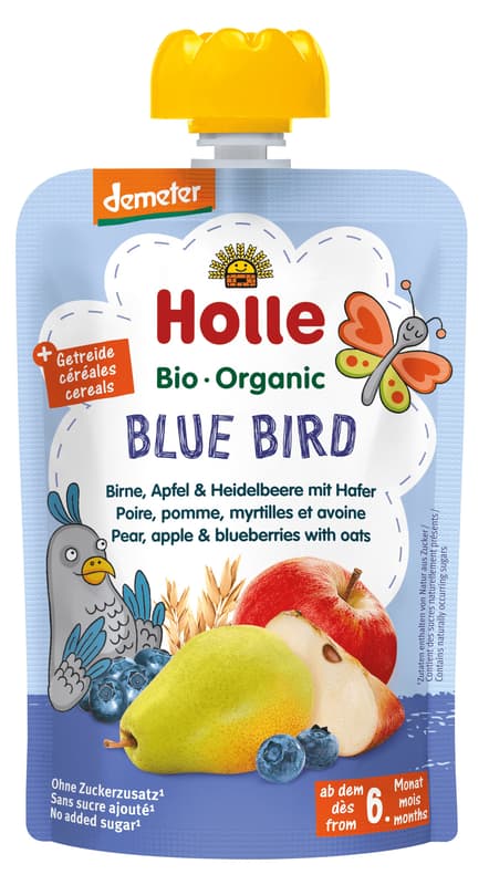 Holle Blue Bird ECO Pear, Apple and Blueberry Puree with Oats