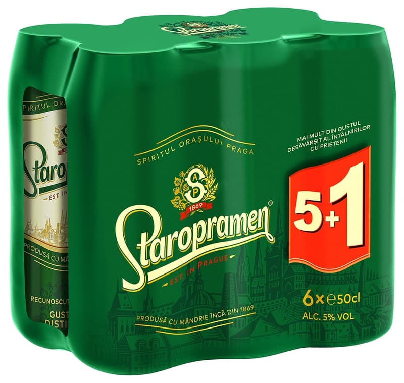 Staropramen Bere blonda doza 5+1 pack